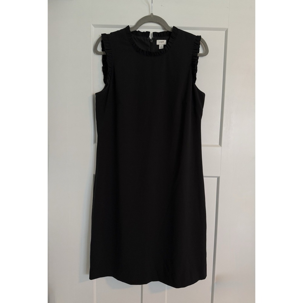 J.Crew Ruffle Trim Shift Suit Dress 10 Black Sleeveless Career Office Classicore